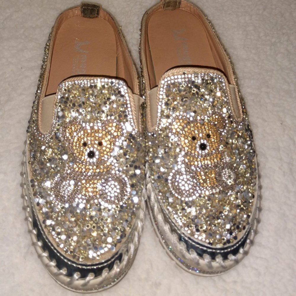 Glitter Teddy Bear Mules, Sz 6